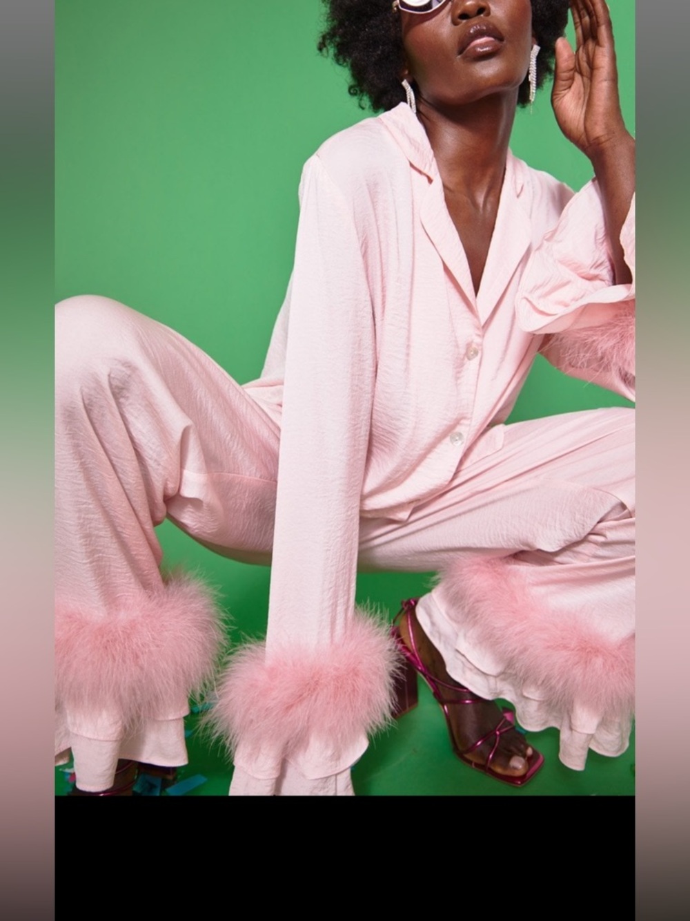 Jayley Silk Feather Trim Pyjama Set